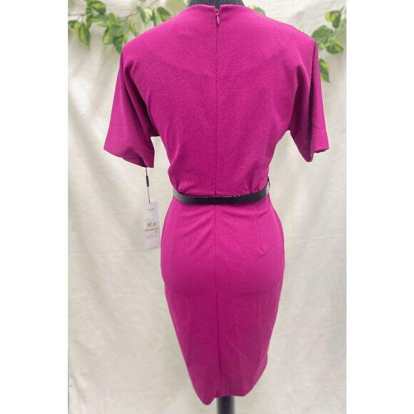 Calvin Klein Women's Petite Belted Button-Sleeve Sheath Dress - Pink 6P - Picture 4 of 8